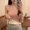 femmes hiver sous vêtements chauds couleur unie thermique décontracté vêtements de nuit sexy élasticité femme mince velours t shirt hauts sans manche