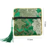 poudres de porte monnaie en brocart chinois, petit sac à fermeture éclair avec pompon, broderie carrée, cadeaux de bijoux, poudres de stockage