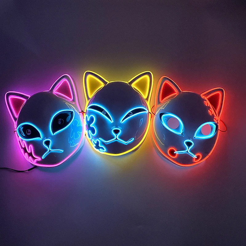 Masque néon LED Demon Slayer, décor de carnaval, cosplay anime japonais, clignotant pour la nuit de carnaval, 2025 Masque néon LED Demon Slayer, décor de carnaval, cosplay anime japonais, clignotant pour la nuit de carnaval, 2025