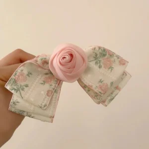 Pince à cheveux rose en tissu, petite fleur fragmentée, queue de cheval, nœud doux et mignon, pièce de sauna