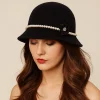 chapeau de pêcheur élégant en perles et fleurs, couleur unie, style français, hepburn, seau chaud en laine, funéraire
