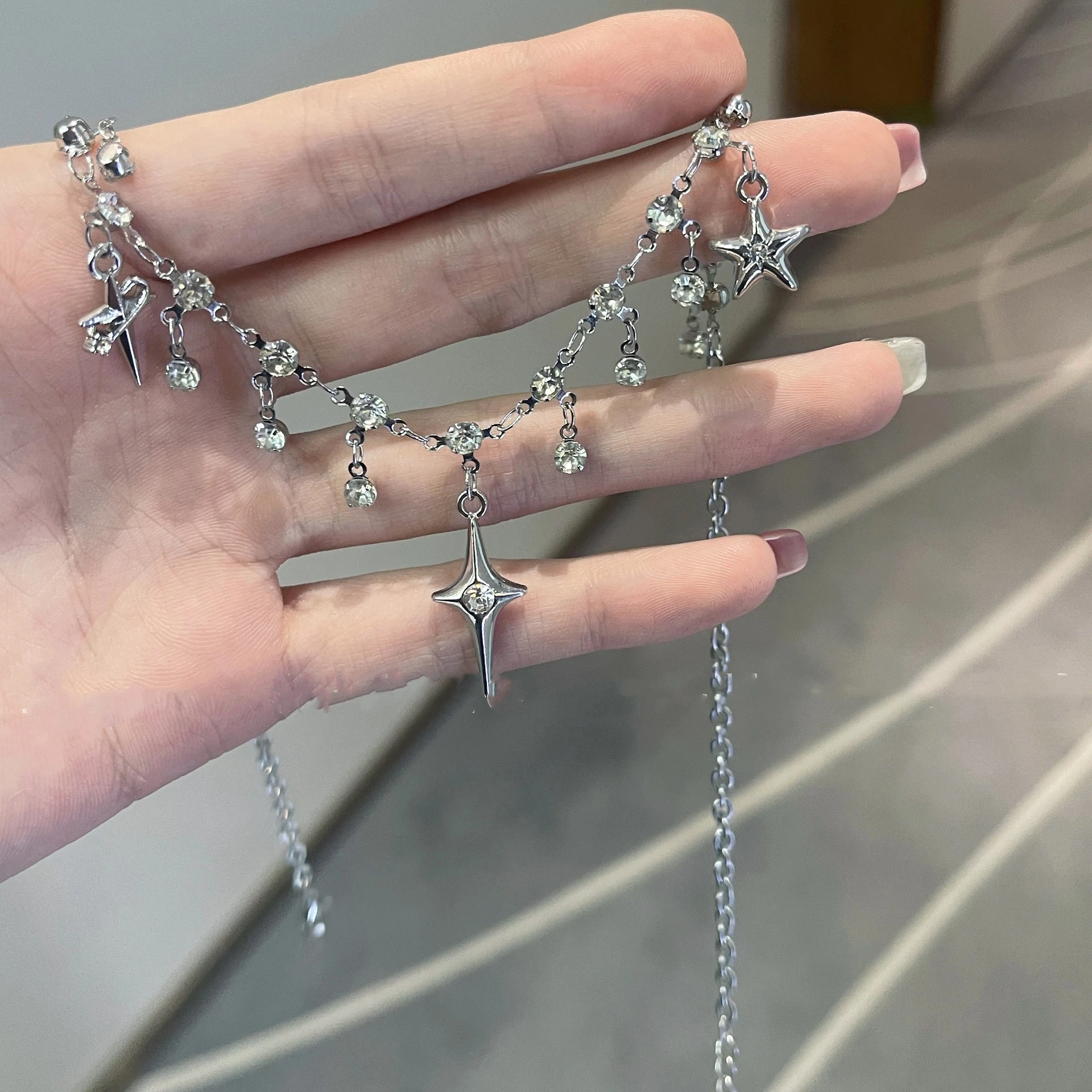 collier chic avec pendentif en cristal et zircon pour femmes et filles, chaîne de clavicule, accessoires esthétiques y2k, à la mode collier chic avec pendentif en cristal et zircon pour femmes et filles, chaîne de clavicule, accessoires esthétiques y2k, à la mode