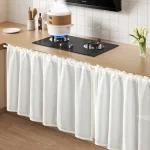 Un rideau pour une armoire ouverte contre la poussière, imperméable, résistant aux rayures, sous l&rsquo;évier de cuisine, rideaux de cuisine courts beiges