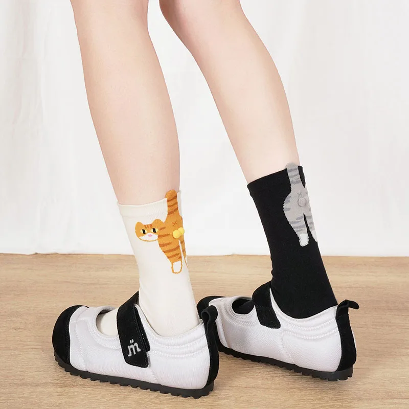 cadeau pour les amoureux des chats : chaussettes en coton pour dames avec chat de dessin animé, chaussettes respirantes et confortables pour toutes les saisons cadeau pour les amoureux des chats : chaussettes en coton pour dames avec chat de dessin animé, chaussettes respirantes et confortables pour toutes les saisons