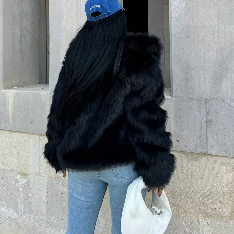 hxao femmes 2024 manteau de fourrure noir moelleux veste femme automne hiver fausse fourrure manteau en peluche vêtements d'extérieur blanc gris chaud recadrée veste hxao femmes 2024 manteau de fourrure noir moelleux veste femme automne hiver fausse fourrure manteau en peluche vêtements d'extérieur blanc gris chaud recadrée veste