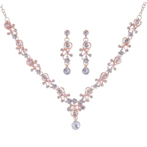 Ensembles de bijoux de mariée en strass, doré brillant, exquis, esthétique, collier à breloques, boucles d’oreilles, fiançailles, mariage Ensembles de bijoux de mariée en strass, doré brillant, exquis, esthétique, collier à breloques, boucles d’oreilles, fiançailles, mariage