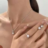 ensemble de bijoux en zircone, 5 pièces, bague en cristal, collier, bracelet, boucles d'oreilles, simple, élégant, polyvalent, coffret cadeau
