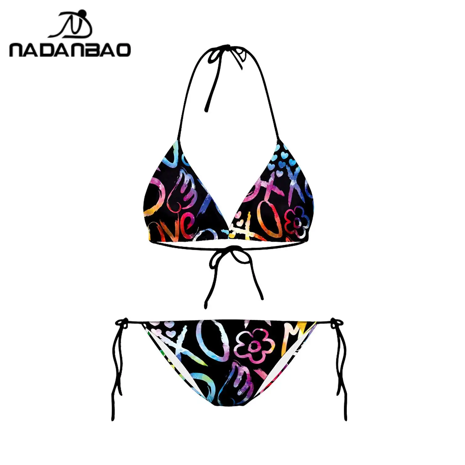 nadanba maillot de bain deux pièces pour femmes, bikini sexy, dos nu, imprimé abstrait, à la mode, pour la plage nadanba maillot de bain deux pièces pour femmes, bikini sexy, dos nu, imprimé abstrait, à la mode, pour la plage