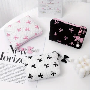 Trousse de maquillage à nœud brodé, niveau d’apparence élevé, sac de rangement pour porte-monnaie, mignon, grande capacité, trousse de maquillage haut de gamme Trousse de maquillage à nœud brodé, niveau d’apparence élevé, sac de rangement pour porte-monnaie, mignon, grande capacité, trousse de maquillage haut de gamme