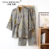 robes kimono pour hommes avec pantalons longs, ensemble de pyjamas, vêtements de maison, coton, printemps et automne