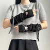 housse de bras tricotée pour étudiante japonaise, kawaii, douce et respirante, avec nœud lolita, amour, demi doigt, manchon de main