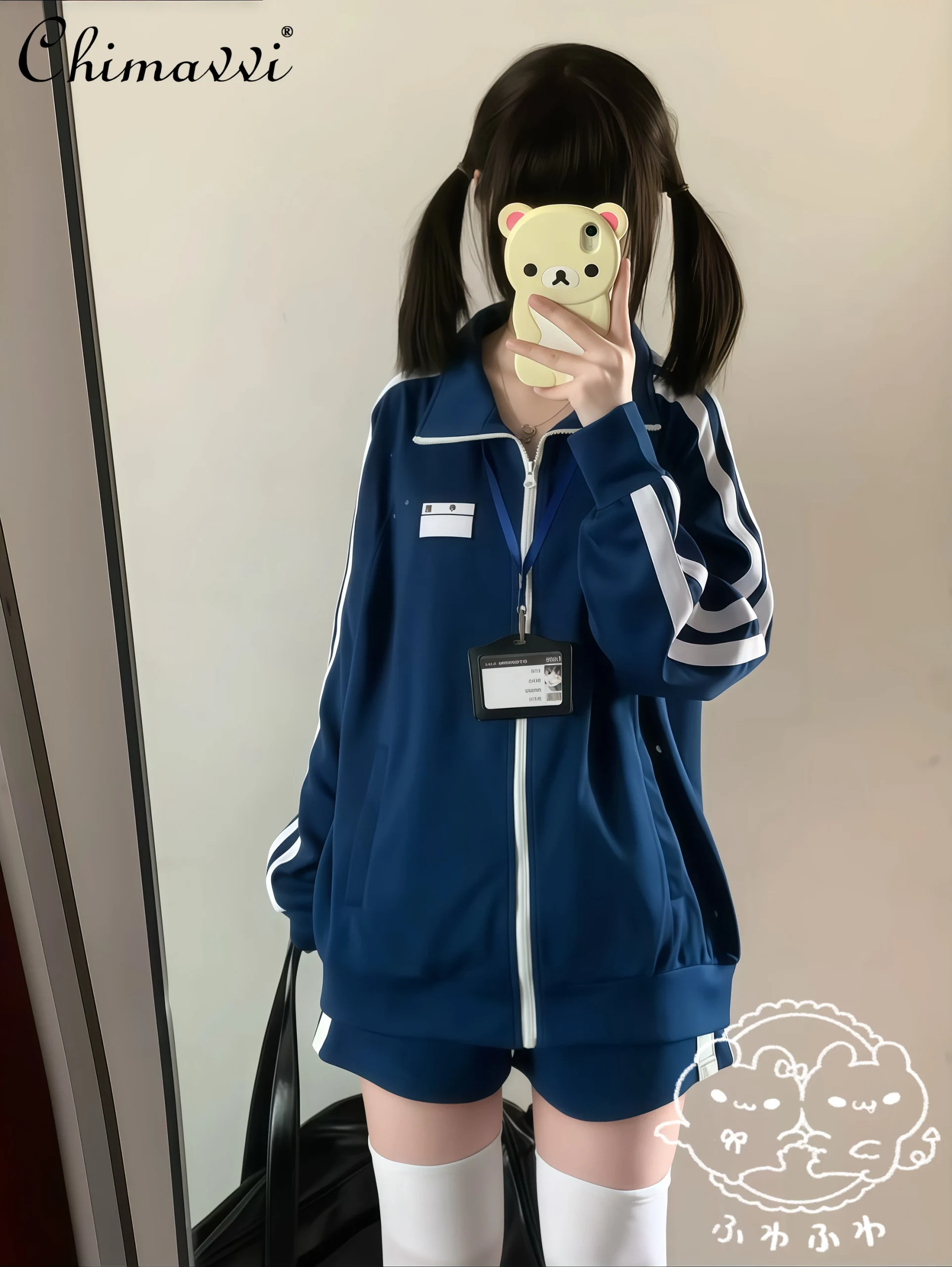 Ensemble de Style sport japonais mignon, nouvelle mode automne 2021, manteau ample à manches longues + short, ensemble deux pièces pour étudiantes Y2k, tenues pour filles Ensemble de Style sport japonais mignon, nouvelle mode automne 2021, manteau ample à manches longues + short, ensemble deux pièces pour étudiantes Y2k, tenues pour filles