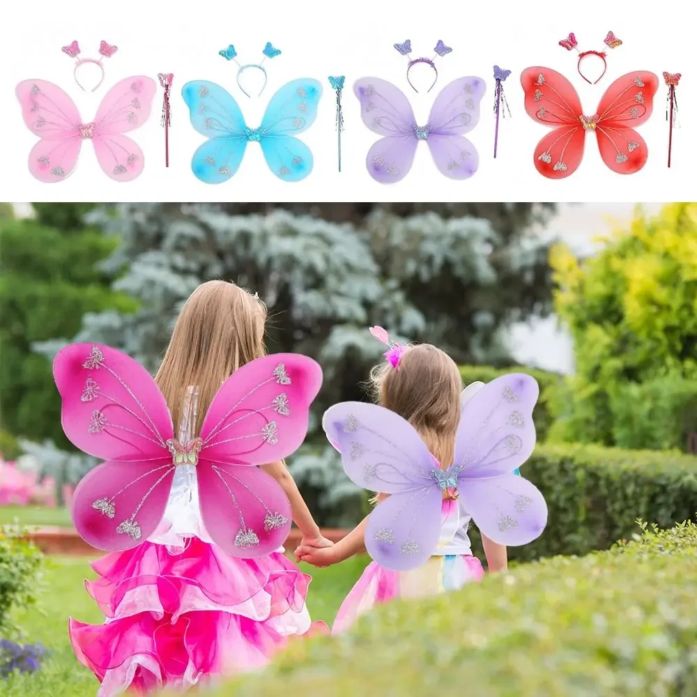 Costume de bricolage pour enfants, bandeau papillon, ailes, accessoires de fête avec baguette féerique, ensembles de costumes de princesse, déguisement de papillon à paillettes pour filles Costume de bricolage pour enfants, bandeau papillon, ailes, accessoires de fête avec baguette féerique, ensembles de costumes de princesse, déguisement de papillon à paillettes pour filles