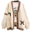 veste pull à nœud japonais pour femme, pull tricoté, design ample et tendance, automne et hiver, nouveau