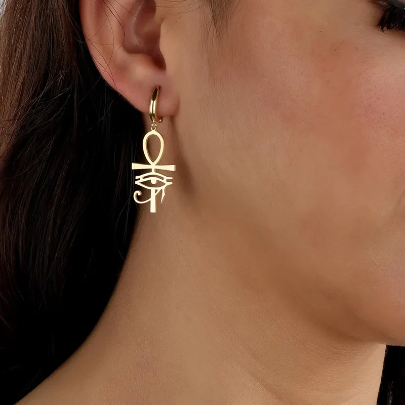 boucles d'oreilles œil d'horus ankh plaquées or pour femmes, bijoux avec symbole égyptien ancien, cadeaux boucles d'oreilles œil d'horus ankh plaquées or pour femmes, bijoux avec symbole égyptien ancien, cadeaux