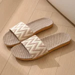 Pantoufles confortables à rayures en lin de Style ethnique, pantoufles plates antidérapantes en Patchwork doux, chaussures à Absorption de la sueur, sandales pour la maison