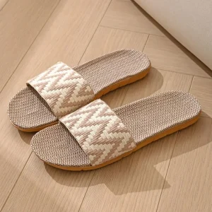 Pantoufles confortables à rayures en lin de Style ethnique, pantoufles plates antidérapantes en Patchwork doux, chaussures à Absorption de la sueur, sandales pour la maison Pantoufles confortables à rayures en lin de Style ethnique, pantoufles plates antidérapantes en Patchwork doux, chaussures à Absorption de la sueur, sandales pour la maison