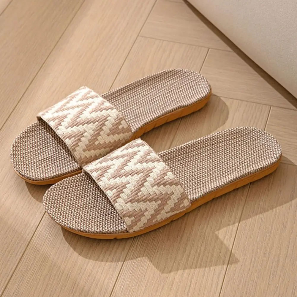Pantoufles confortables à rayures en lin de Style ethnique, pantoufles plates antidérapantes en Patchwork doux, chaussures à Absorption de la sueur, sandales pour la maison Pantoufles confortables à rayures en lin de Style ethnique, pantoufles plates antidérapantes en Patchwork doux, chaussures à Absorption de la sueur, sandales pour la maison