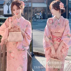 Kimono japonais à fleurs violettes pour femmes, Style japonais, Version améliorée, Yukata, vêtements Photo de localisation pour filles mignonnes, nouvelle collection