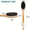 brosse de bain en bambou incurvée à long manche, brosse corporelle antidérapante pour exfolier, épurateur de douche à poils naturels pour un usage du dos humide ou d