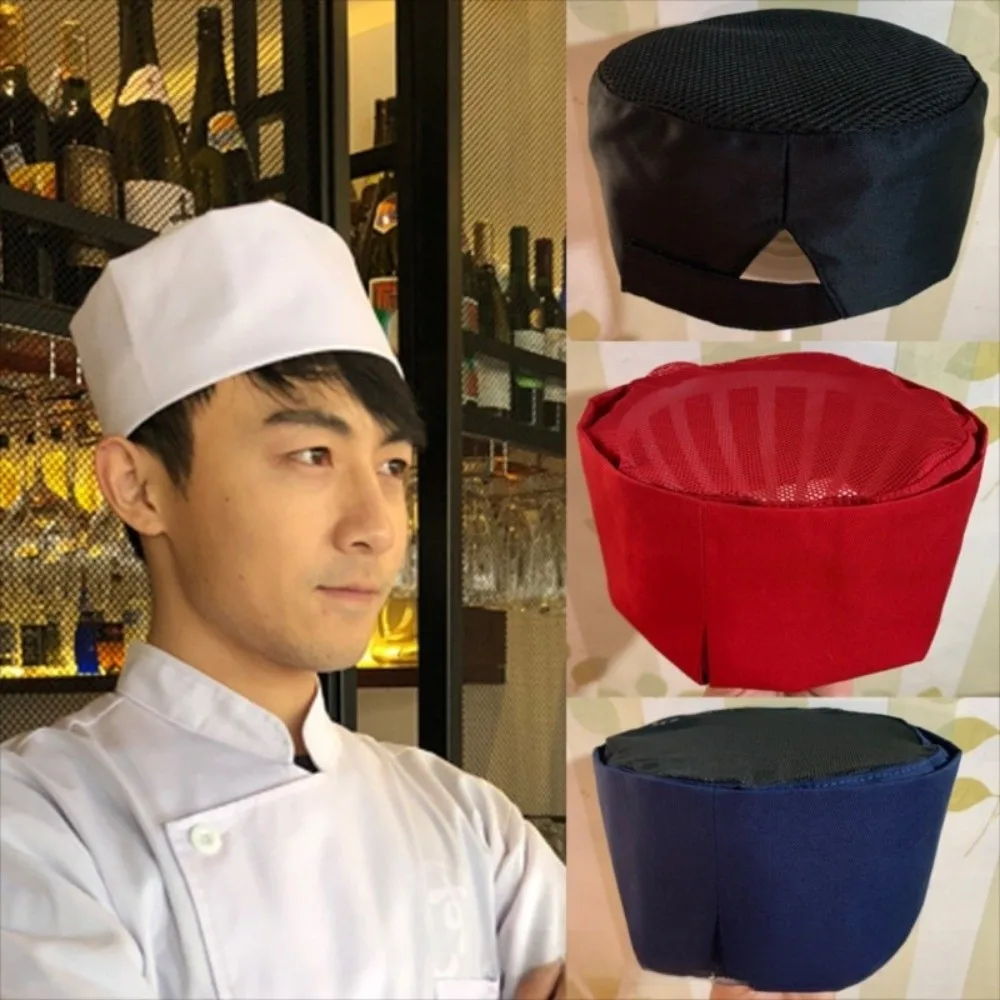 casquette à sushi respirante de style japonais, chapeau de chef en maille résistante à l'usure, confortable, noir, à dessus plat, pour café casquette à sushi respirante de style japonais, chapeau de chef en maille résistante à l'usure, confortable, noir, à dessus plat, pour café