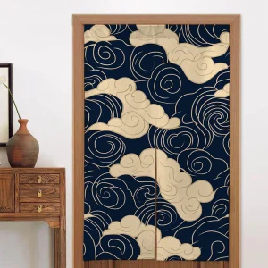 Rideau de porte nordique japonais occultant en lin, motif ondulé bleu blanc, pour entrée, cuisine, salle de bains, chambre à coucher, couloir, décoration de maison Rideau de porte nordique japonais occultant en lin, motif ondulé bleu blanc, pour entrée, cuisine, salle de bains, chambre à coucher, couloir, décoration de maison