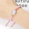 bracelet en corde tissée rose fleur de cerisier pour femmes, quartz rose naturel, pendentif en pierre d'oeil de chat, bijoux porte bonheur pour filles, cadeau