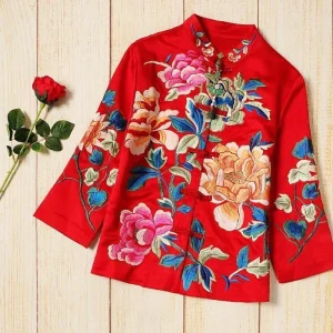 Chemisier brodé Style ethnique rétro broderie chemisier chinois femmes nouveau Style veste manteau en coton ample femmes automne Hanfu Chemisier brodé Style ethnique rétro broderie chemisier chinois femmes nouveau Style veste manteau en coton ample femmes automne Hanfu