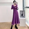 robe de bal en tricot violet pour femmes, haute qualité, liquidation, confortable, élégante, coréenne, harajuku y2k, robes de soirée au crochet pour femmes