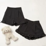 Short gothique japonais Y2k Lolita pour femmes, pantalon court taille haute avec nœud à volants, mignon pour filles, Harajuku, décontracté, ample, noir