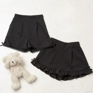 Short gothique japonais Y2k Lolita pour femmes, pantalon court taille haute avec nœud à volants, mignon pour filles, Harajuku, décontracté, ample, noir Short gothique japonais Y2k Lolita pour femmes, pantalon court taille haute avec nœud à volants, mignon pour filles, Harajuku, décontracté, ample, noir