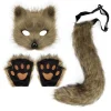 masque de queue de renard en fourrure pour femme, ensemble de gants, accessoires d'halloween, chien, anime, cosplay, login verine, fête en plein air, film, 303