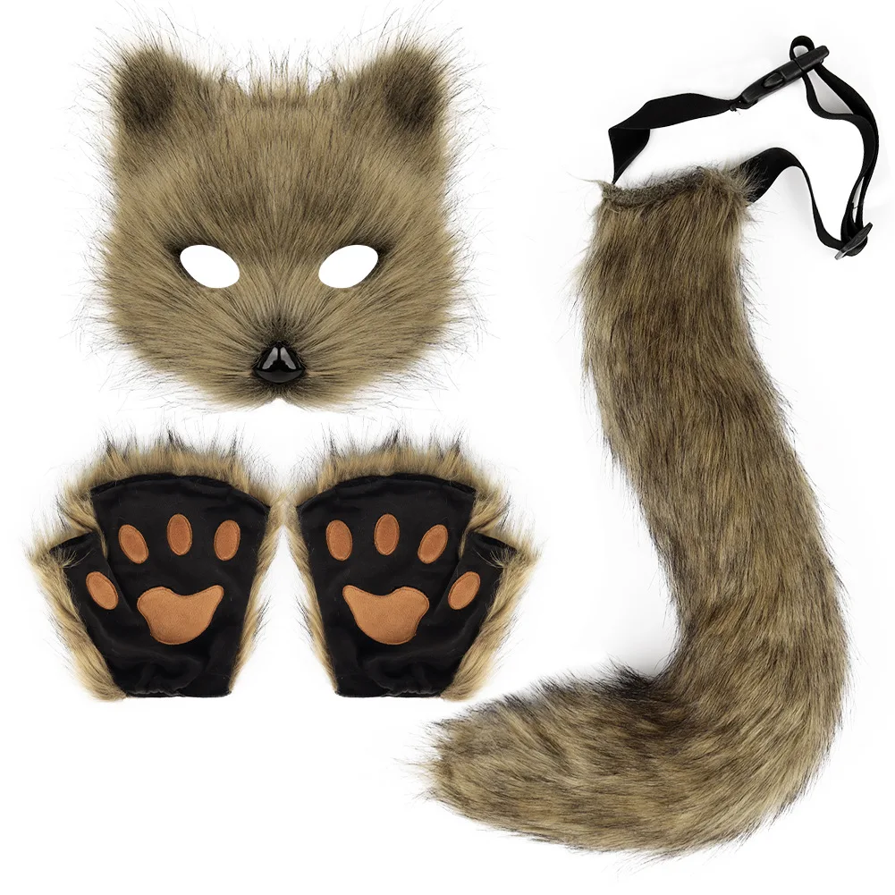 masque de queue de renard en fourrure pour femme, ensemble de gants, accessoires d'halloween, chien, anime, cosplay, login verine, fête en plein air, film, 303 masque de queue de renard en fourrure pour femme, ensemble de gants, accessoires d'halloween, chien, anime, cosplay, login verine, fête en plein air, film, 303