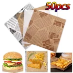 Papier d’emballage alimentaire résistant à l&rsquo;huile, 50 pièces, pour pâtisserie, Sandwich, Burger, frites, aliments frits, assiette en papier, tapis, accessoires