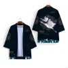 kimono unisexe noir et blanc, cosplay samouraï, hauts tendance, cardigan décontracté, costume yukata, streetwear japonais, vêtements traditionnels