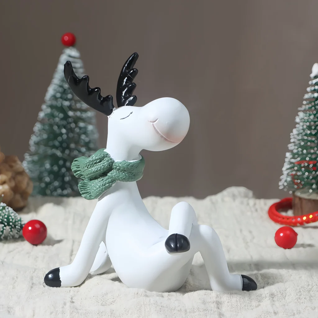 Statue de renne de Noël en résine artisanale, décoration de vacances festive pour la maison, le bureau, le meuble TV et le bureau, décoration de Noël de renne
