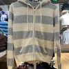 pull court tricoté rayé pour femme, cardigan à manches longues, capuche, fermeture éclair, court, streetwear, y2k, haut court, automne