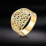 Bague égyptienne creuse géométrique fleur de vie, bague israélienne en acier inoxydable pour hommes et femmes, accessoires en filigrane juif, bijoux Viking