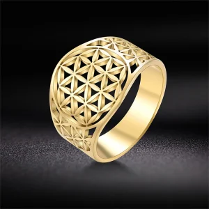 Bague égyptienne creuse géométrique fleur de vie, bague israélienne en acier inoxydable pour hommes et femmes, accessoires en filigrane juif, bijoux Viking