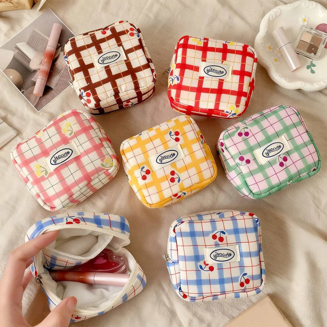Petite pochette à cosmétiques pour sac à main, Mini trousse de maquillage avec compartiments, pochette pour serviettes hygiéniques, joli porte-rouge à lèvres à fermeture éclair Petite pochette à cosmétiques pour sac à main, Mini trousse de maquillage avec compartiments, pochette pour serviettes hygiéniques, joli porte-rouge à lèvres à fermeture éclair