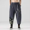 pantalon kimono japonais en coton et lin pour homme, costume de samouraï, imprimé rétro, ceinture, haori at fjj hip hop
