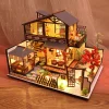 kit de modèle miniature en bois, bricolage, maison japonaise, maisons de poupée assemblées avec meubles, décoration de maison, cadeaux d'anniversaire pour amis