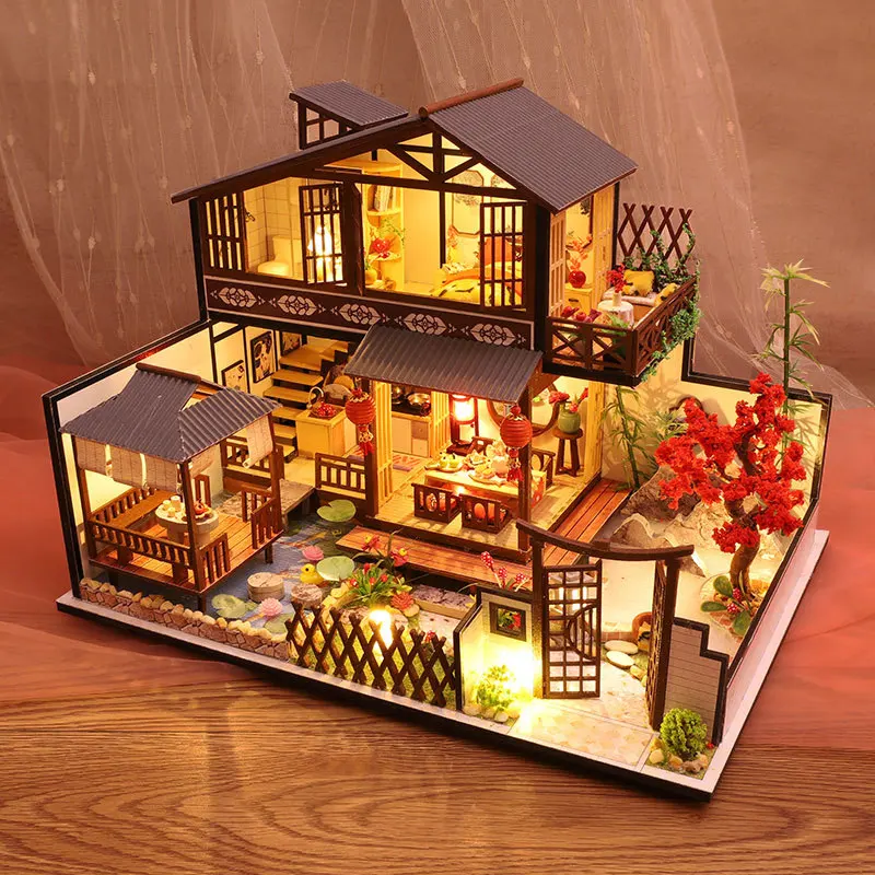 kit de modèle miniature en bois, bricolage, maison japonaise, maisons de poupée assemblées avec meubles, décoration de maison, cadeaux d'anniversaire pour amis kit de modèle miniature en bois, bricolage, maison japonaise, maisons de poupée assemblées avec meubles, décoration de maison, cadeaux d'anniversaire pour amis