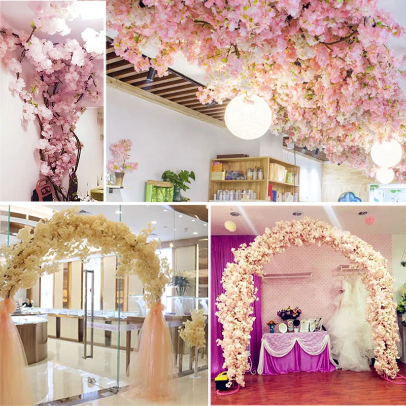 branches de fleurs de cerisier artificielles en soie sakura, 5 pièces, bricolage, décoration murale de fond de mariage, fête, maison, salon branches de fleurs de cerisier artificielles en soie sakura, 5 pièces, bricolage, décoration murale de fond de mariage, fête, maison, salon
