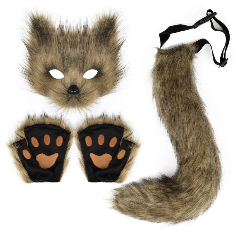 Ensemble d’halloween, masque de renard, gants, queue, accessoires de Cosplay Ensemble d’halloween, masque de renard, gants, queue, accessoires de Cosplay