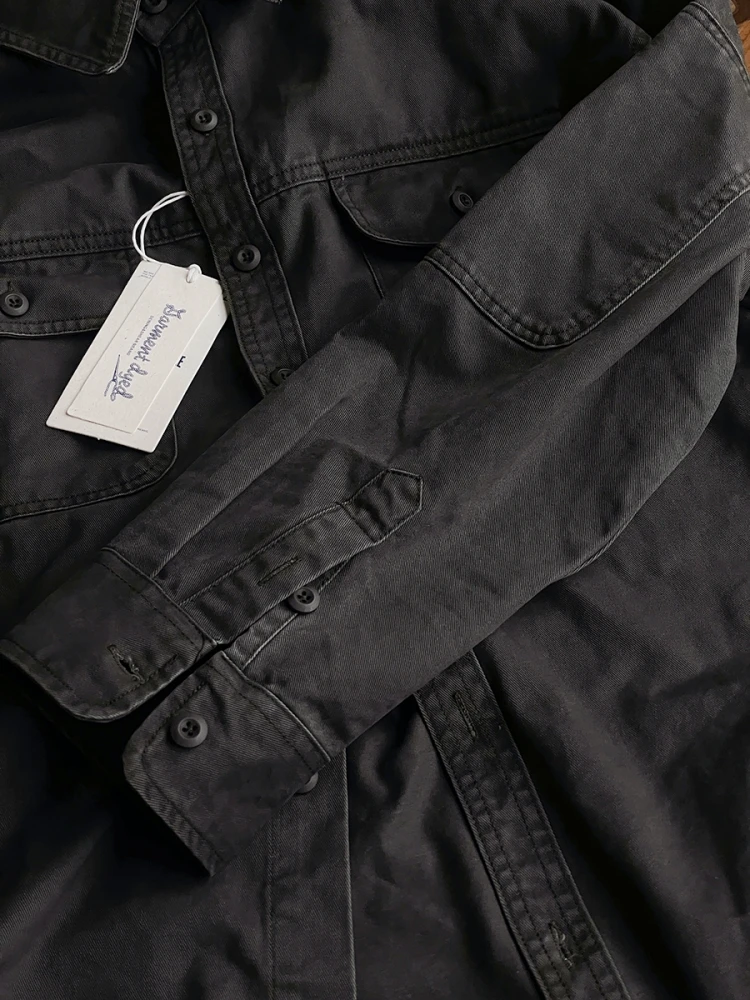  chemise de travail japonaise vintage délavée pour hommes, sergé de coton épais, manches longues, surdimensionnée, décontractée, haut de haute qualité chemise de travail japonaise vintage délavée pour hommes, sergé de coton épais, manches longues, surdimensionnée, décontractée, haut de haute qualité