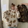 harajuku – veste en peluche imprimée en forme de cœur pour femme, manteau coréen à capuche à manches longues, épais et chaud, streetwear pour couple, vêtements d'extérieur, hiver 2025