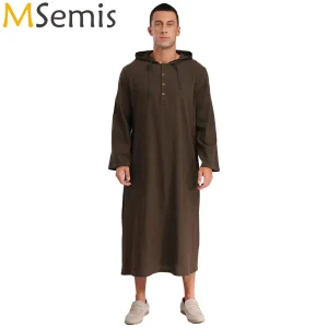 Caftan islamique musulman Jubba arabe Thobe vêtements pour hommes à capuche manches longues poches boutons longue robe ample chemise robes Caftan islamique musulman Jubba arabe Thobe vêtements pour hommes à capuche manches longues poches boutons longue robe ample chemise robes
