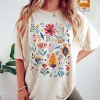 T-shirt manches courtes femme, harajuku, loisir, mode des années 90, motif de fleurs, vêtements College, interconnexion
