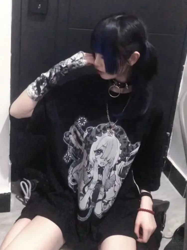t shirt à manches longues pour femmes, haut kawaii harajuku, sous culture gothique japonaise, t shirts pour étudiants, vêtements d'extérieur de printemps t shirt à manches longues pour femmes, haut kawaii harajuku, sous culture gothique japonaise, t shirts pour étudiants, vêtements d'extérieur de printemps